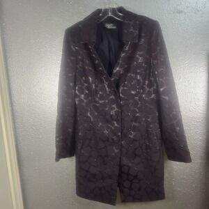 Lourdes Chavez Purple Metallic Textured Print Button Front Coat Jacket Size 10